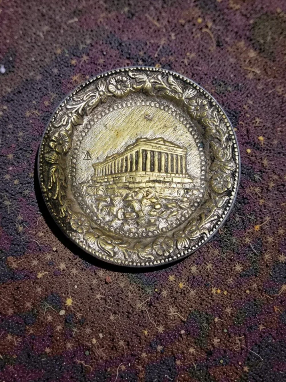 vintage 1950s-60s pewter athens greece souvenir has hallmark on back
